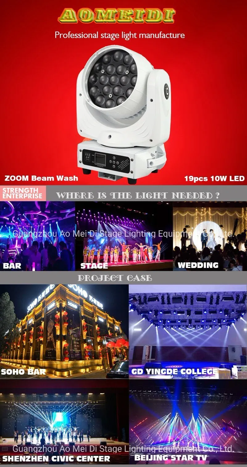 19X10W LED Beam Wash Focusing Moving Head Stage Wedding Lights