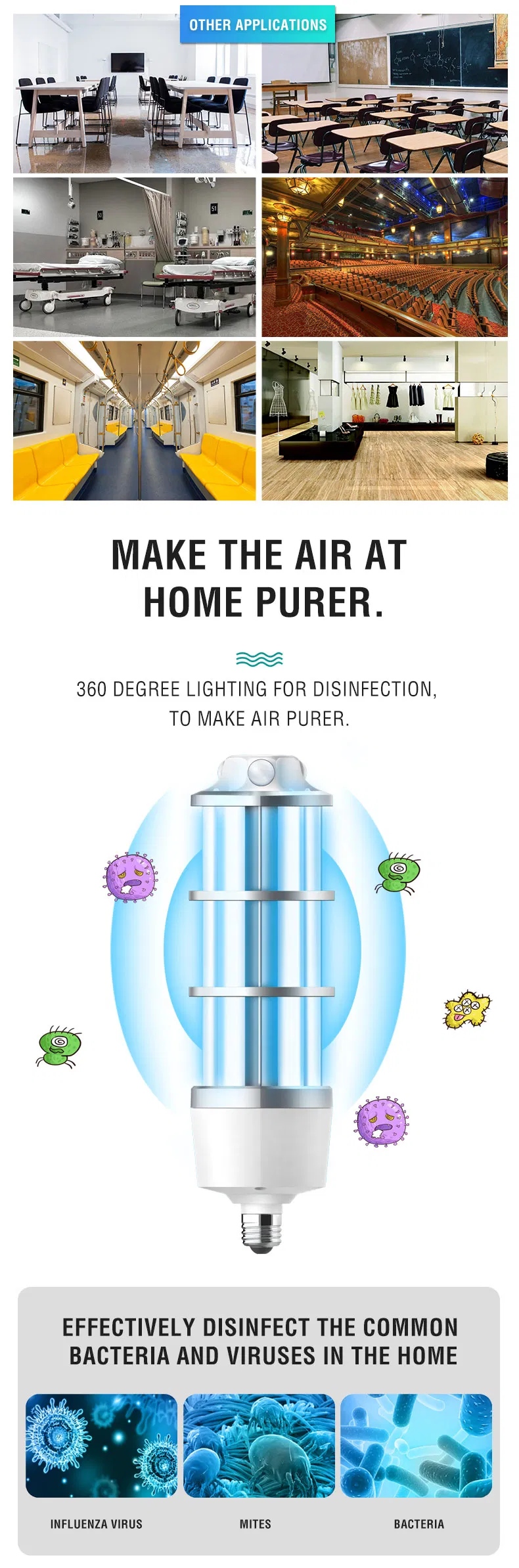 254nm Ultraviolet Germicidal UVC Light with PIR and Microwave Sensor