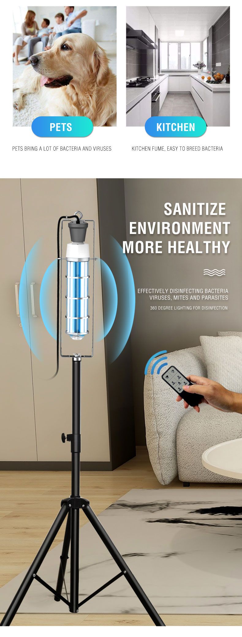 80W UVC Portable Light for Air and Surface Disinfection