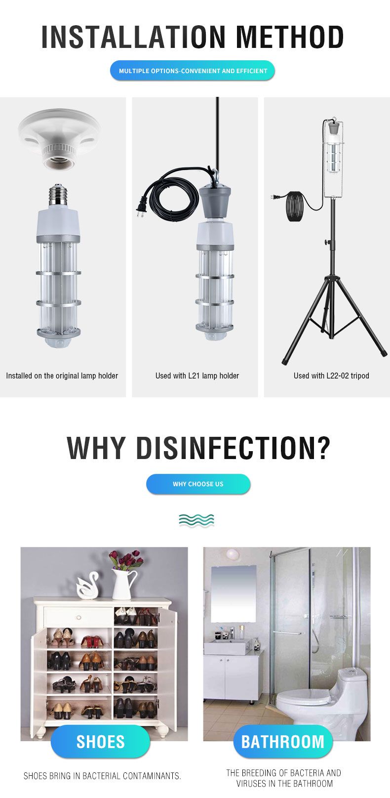 80W UVC Portable Light for Air and Surface Disinfection
