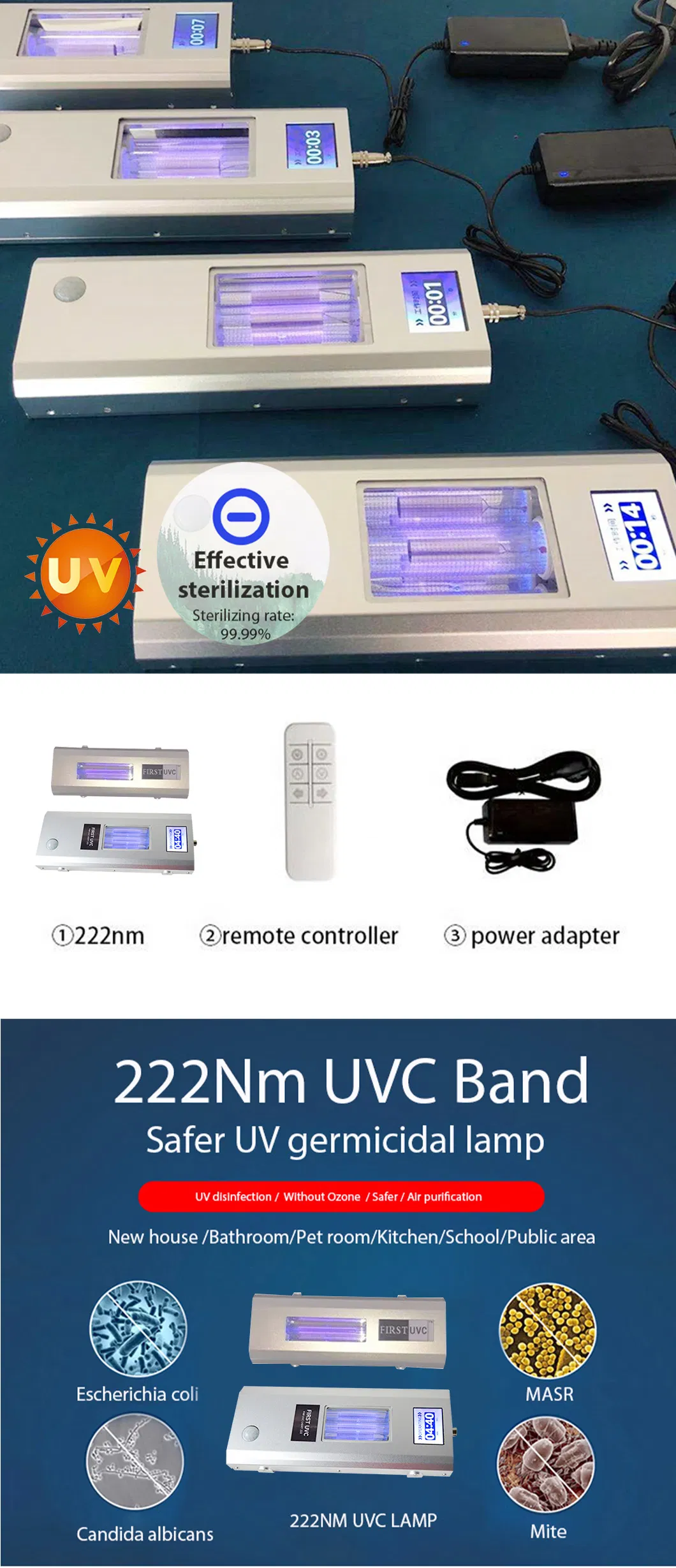 Harmless 222nm Far UVC Germicidal Device 5W Far UVC Disinfection Lamp LED Sterilizer Equipment DC24V Ultraviolet LED Tube Light