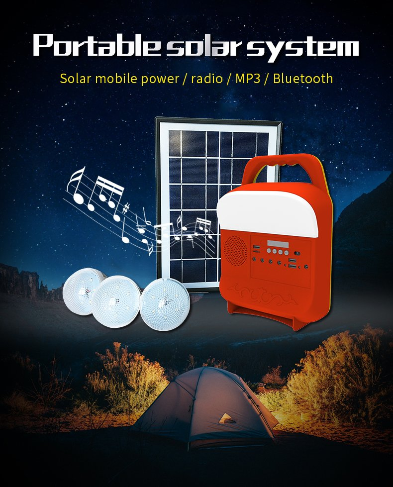 Home Camping Portable Solar Lighting System with MP3 FM Radio TF Function