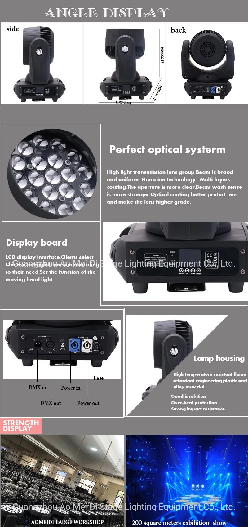LED Beam Dye Zoom Moving Head Stage Lights 19X10W 4in1