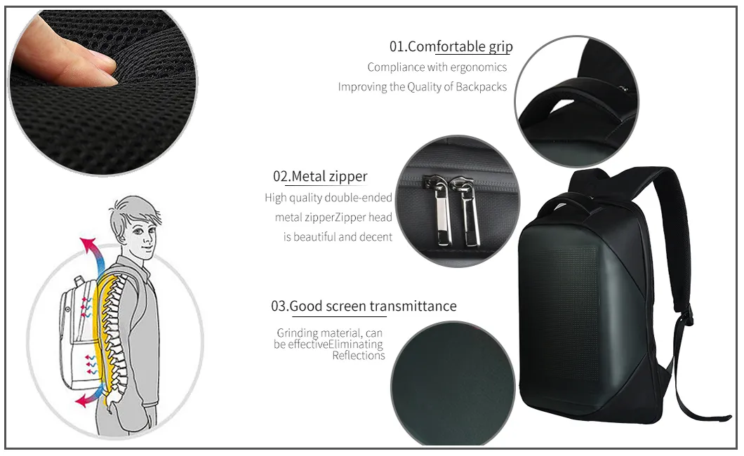 New Style Backpack Colorful LED Backpack with WiFi Connecting and Changing Image Smart Backpack