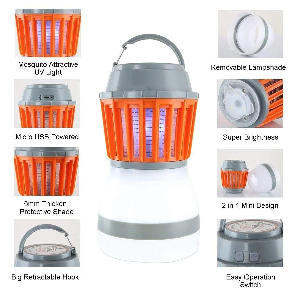 Newest 2 in 1 Waterproof Portable Rechargeable Mosquito Killer Lamp LED for Outdoor Camping, Travelling Lantern