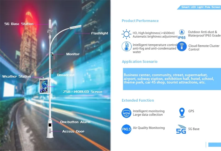 P3 Outdoor LED Lamp Pole Display with Nova Control Card 7000nits