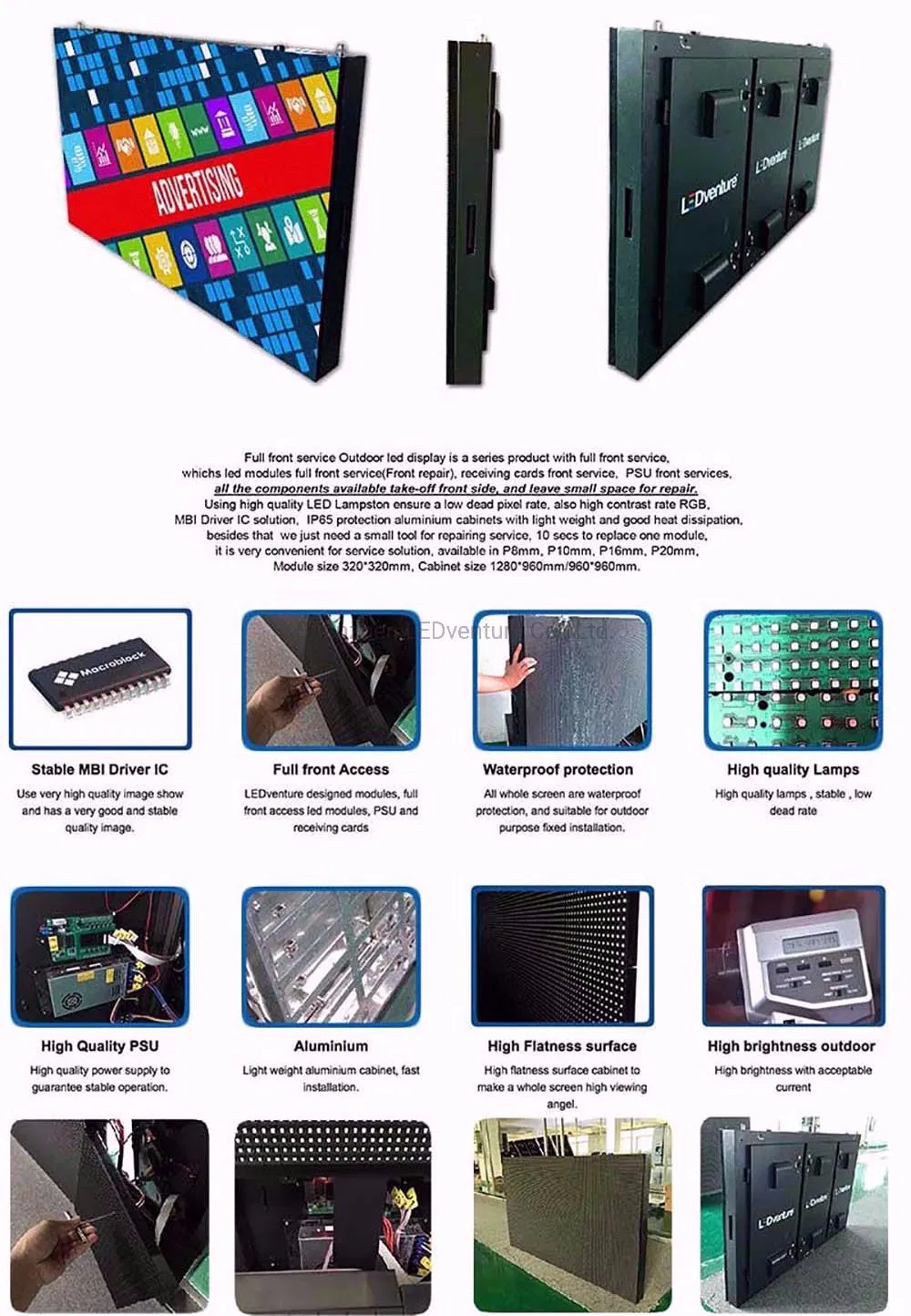 P8 Indoor Outdoor Full Color HD Advertising LED Display Screen