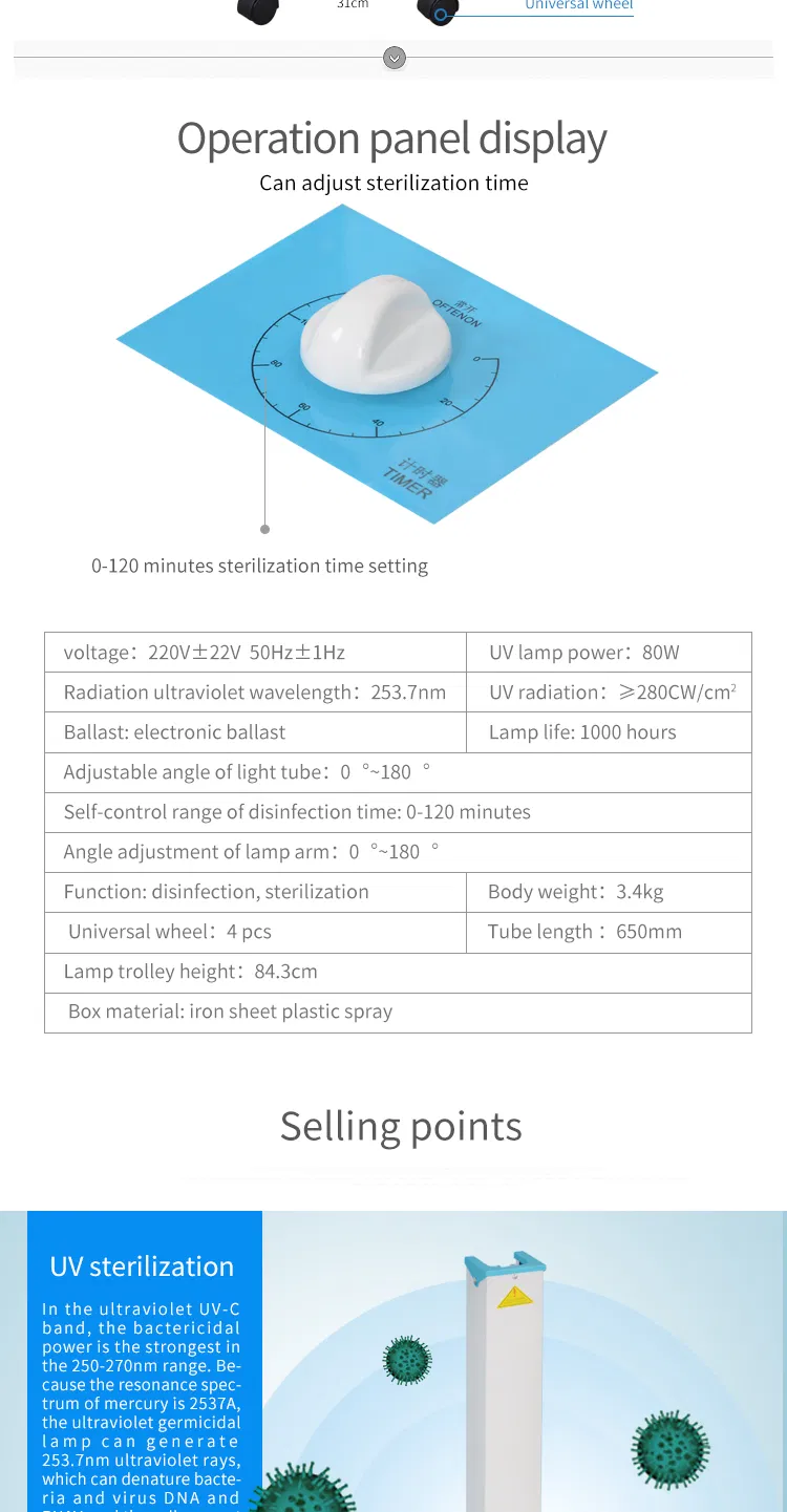 UV Sterilizer with 80W Sterilizing Lamp Tube Suitable for Home Hospital