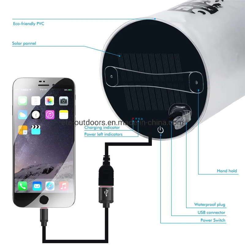 Waterproof LED Dry Bag Solar USB Powered Inflatable LED Lantern for Beach Camping Outdoors Indoor Home Decoration